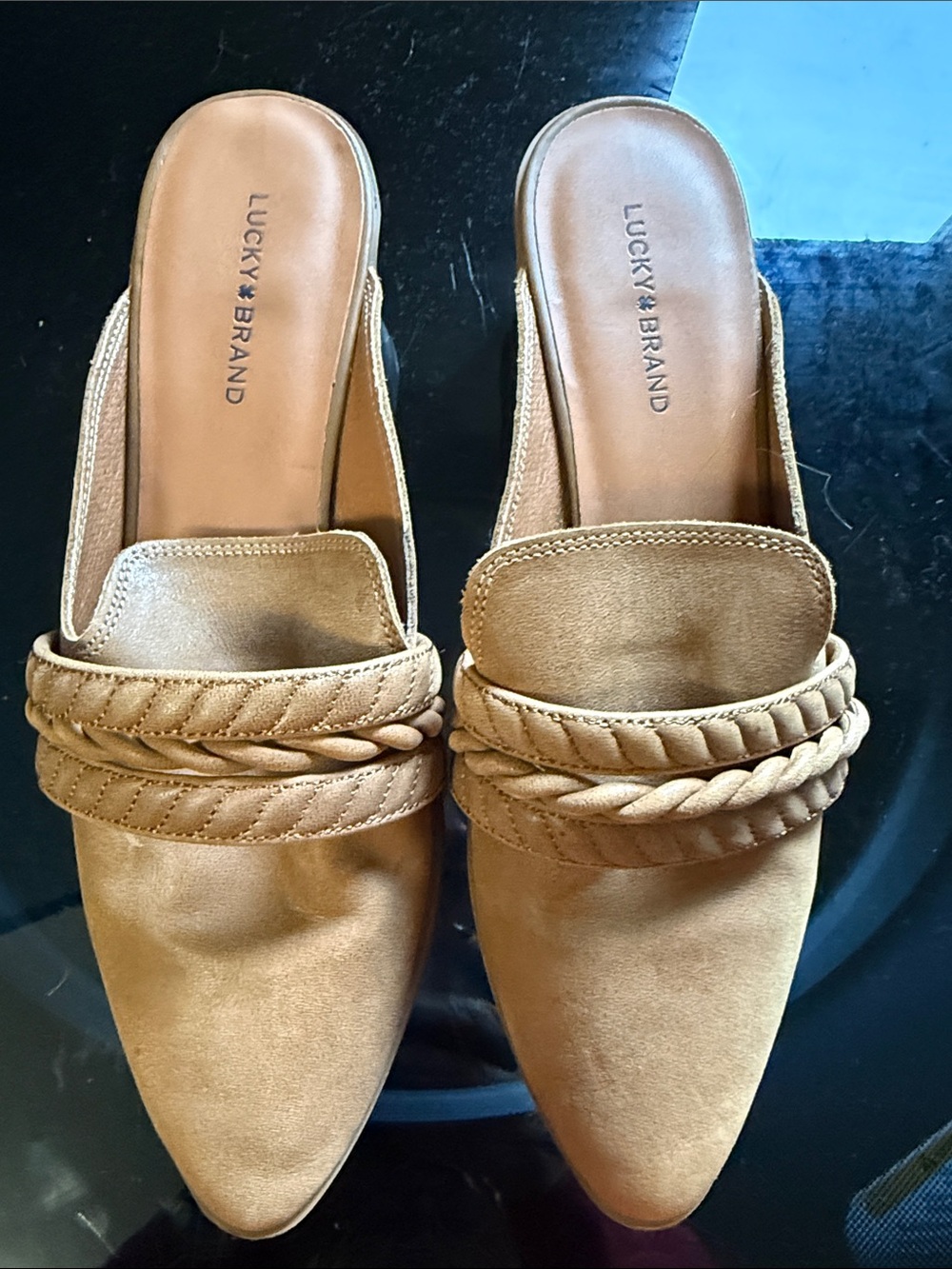 Lucky Brand Tan Braided Slip-On Mules